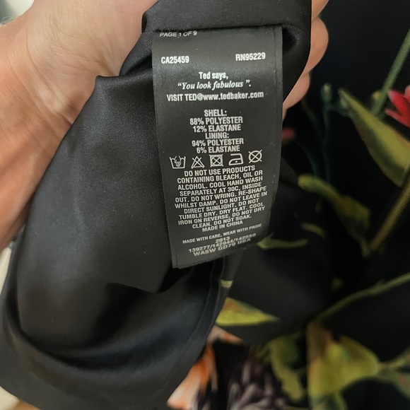 NWOT, Ted Baker London, black/floral cocktail dress, size 2 - Picture 7 of 7